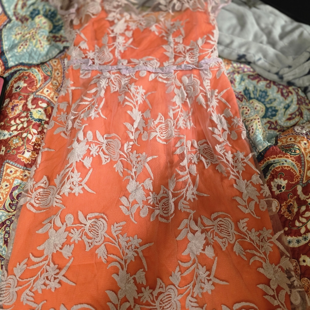 Elegant Orange Floral Ladies Dress
